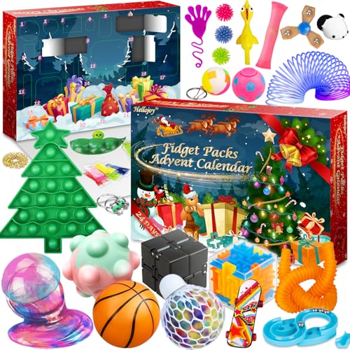 HelloJoy Christmas Pop Fidgets Advent Calendar 2024 for Boys Girls, 24 Days Countdown Calendar Push Pop Bubble Set Sensory Toys Pack for Kids Adult Teens, Xmas Party Favors Carnival Treasure Classroom Prizes