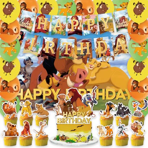 42pcs Lion-Kings Party Supplies Pack Includes，Banner，Cake Topper，Blackdrop,Balloons for Lion-Kings party supplies