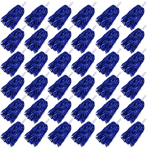 36PCS Cheerleading Pom Poms Metallic Foil Plastic Pom Poms with Baton Handle for Game Sports Squads Dancing Party Football Basketball Club Spirit Sports Stage Performance Celebration (Blue)