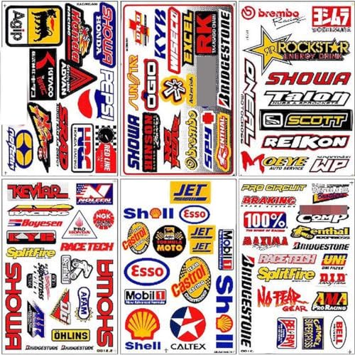 Set of 6 Multicolor Racing Stickers by Biker for Car, Metal, Plastic, Glass, Vinyl, Waterproof, Rectangular, Outdoor, Motorsports
