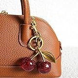 Lmuwecno Luxurious 18K Gold Plated Cherry Bag Charm, Cherry Keychain Accessory Purse Charm