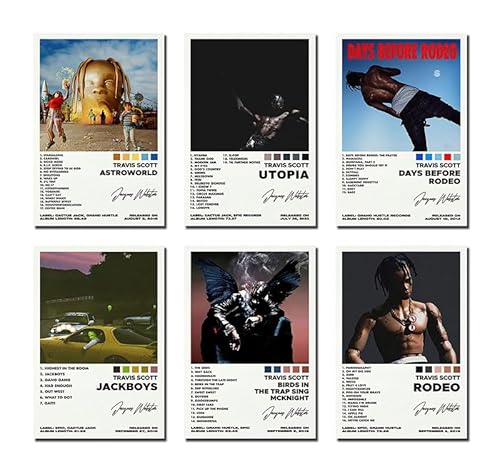 DESHVA Music Enthusiasts Canvas Poster Set - (Unframed, 8x12 Inch - 6 Count) Travis Poster Scott