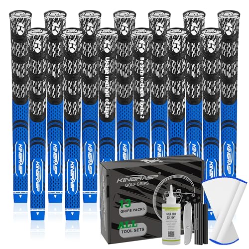 KINGRASP Premium Hybrid Golf Grips (13 Pack) - High Traction Rubber Golf Club Grips with Enhanced Feedback | Includes 13 Grips + 15 Tapes + 1 Rubber Vice | All-in-One Replacement Grip Kit for Golf Club