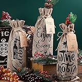 Shappy 10 Pieces Christmas Linen Wine Bags Gift Wrap Bags Christmas Cloth Wine Bags with Drawstring Wine Bags for Wine Bottles Cover for Christmas Valentine Wedding Birthday Party(Natural)