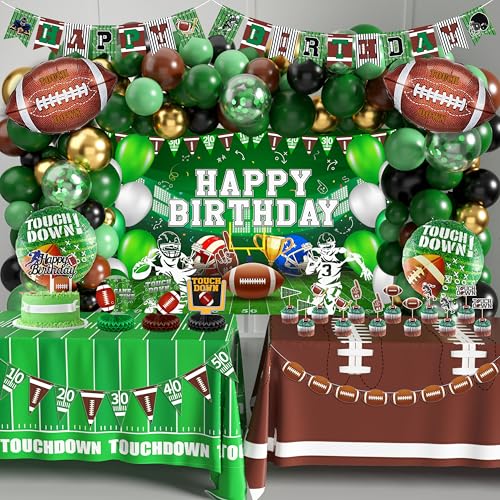 Football Birthday Party Decorations Superbowl Football Party Decoration Supplies Include Balloon Arch Kit Birthday Banner Backdrop Touchdown Tablecloth for Football Game Day Tailgate Party