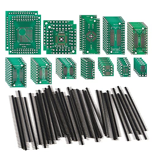 ALAMSCN 51PCS 12 Types SMD to DIP Adapter PCB Proto Board Plate Converter SOP SOT 0402/0603/0805 TQFP QFN + 40PCS 2.54mm Male 40 Pin Header