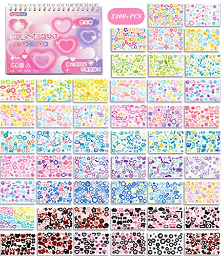 DAPUTOU 2300PCS Scrapbook Stickers Cute Butterfly Stars Heart Stickers Self Adhesive Korean Bows Ribbons Stickers Book for Kids Girls Boys Aesthetic Craft Scrapbooking Junk Journal Diary 50-Page
