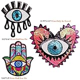 Joynaamn 3PCS Evil Eye Sequin Patches Sewing on/Iron on, Large Embroidered Decorative Appalique with Sewing Kit for Clothes Jacket Backpack Hat, Suitable for DIY/Arts/Crafts Projects