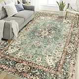 Castage 6x9 Area Rugs Washable,Green Rug for Living Room Bedroom Kitchen,Large Boho Vintage Bohemian Distressed Oriental Carpet Non Slip