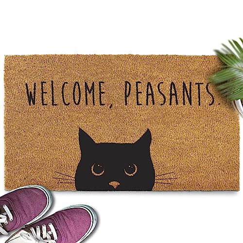 Welcome Peasants Cat Doormat 30x17 Inch, Black Cat Door Mat, Funny Welcome Mats Outdoor Funny, Black Cat Gift, Cat Rug Black Cat Decor, Cat Welcome Mat Funny, Cat Doormat Coir Door Mat Cat Lover Gift