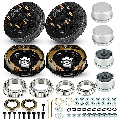 Trailer Axle Electric Brake Kit, Pair of 8-6.5" Bolt Circle Brake Drum with 12" x 2" Electric Brakes for 5200-7000 lb Axles, Replacement 12" Brake Hub Drum Assembly
