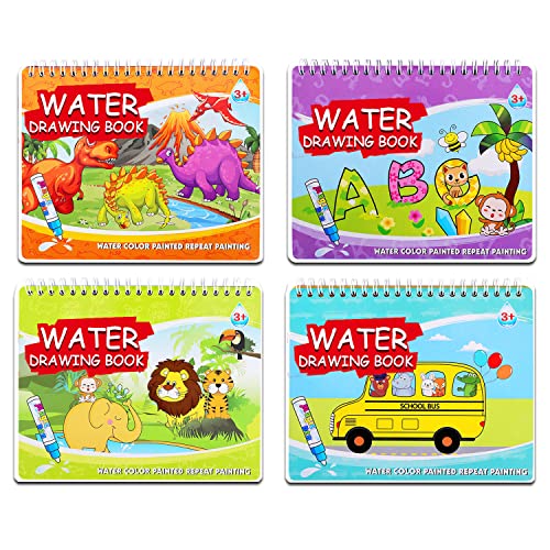 4 Pack Water Drawing Book,Water Coloring & Doodle Book,Reusable Water Reveal Activity Books for Kid,Painting Color Wonder Coloring Books,Gift for Girl & Boy for 3 4 5 6 7 Year Old