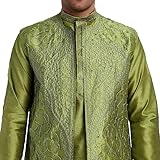 SKAVIJ Kurta Pajama for Men with Jacket and Stole Festival Wedding Suit Dress Set (Small, Green)