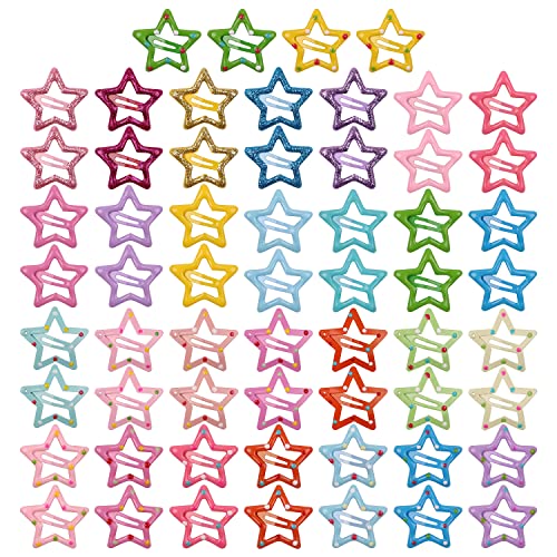inSowni 60 Pack/30 Pairs No Slip Glitter Star Metal Snap Hair Clips Barrettes Hairpins Hair Accessories for Baby Girls Toddlers Kids Teens Women