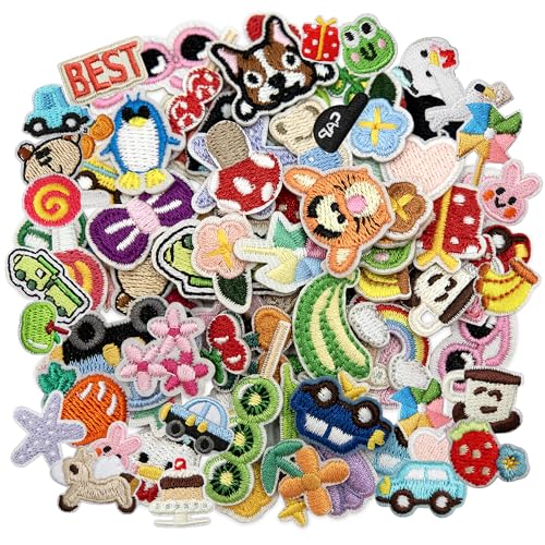Acrebow 67 Pcs Small Iron On Patches Random Assorted Embroidered Applique Sew On Mini Cartoon Patches for Kids Clothes Fabric Crafts Clothing Jeans Hats Jackets Backpacks Bags for Children Toddler