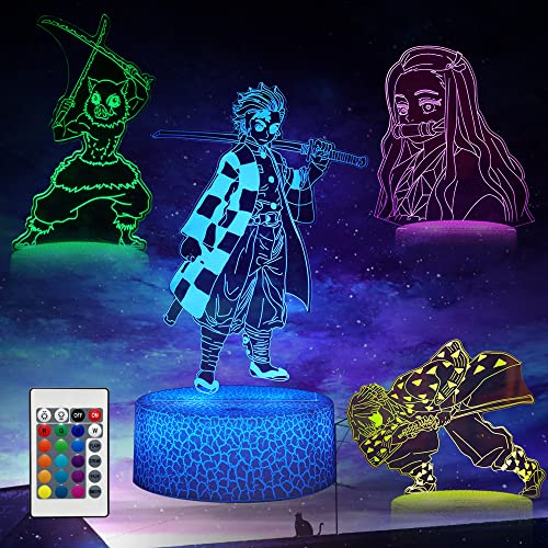 Wenkmiss 3D Illusion Anime Lamp 4 Patterns and 16 Color Room Decor Lamp with Remote Control, Birthday Christmas Gifts for Kids, Boys, Girls