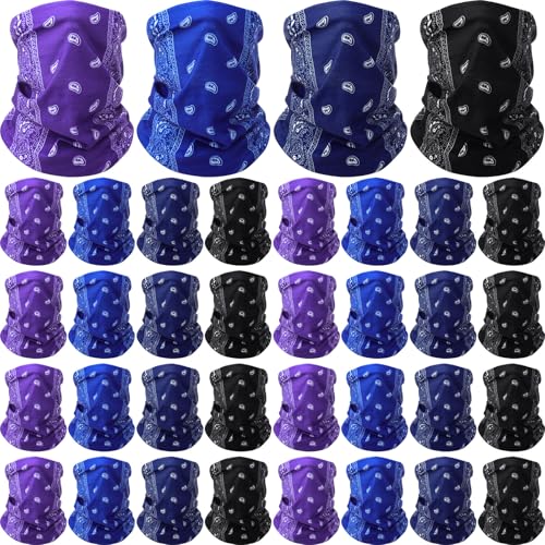Cozypower 36 Pcs Paisley Bandanas Buffs Seamless Neck Gaiter Face Mask Headwear for Men Women Dust Wind UV Resistance(Bright Color)