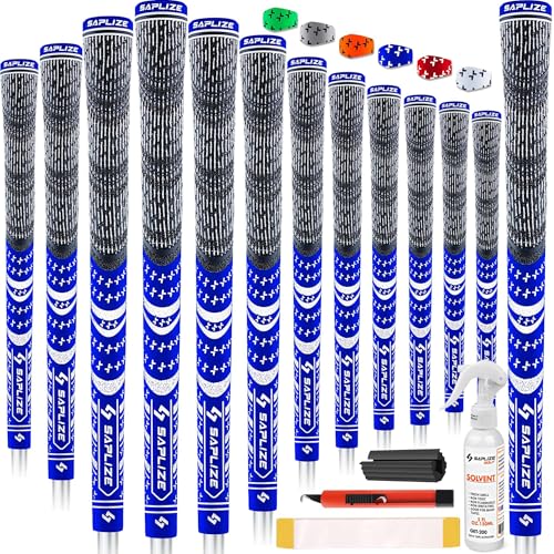 SAPLIZE Cross Cord Golf Grips Set of 13 Grips with Tape or Full Regripping Kit, Standard / Mid / Jumbo Size, Low Taper Design, Multi-compound Hybrid, Anti-Slip Golf Club Grips, CL03 Series