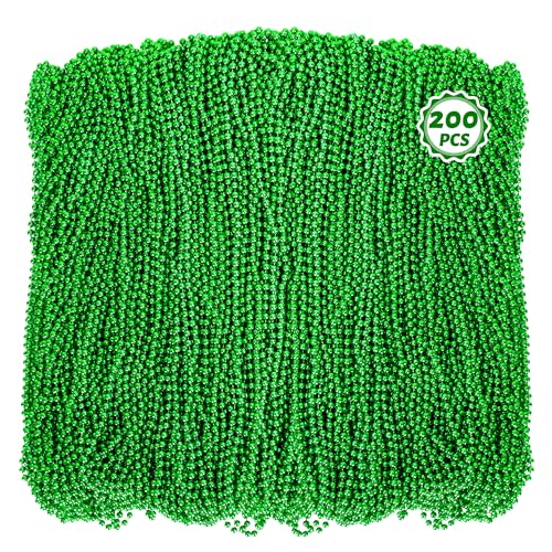 200 PCS Beaded Necklaces, 33" Mardi Gras Beads, St Patricks Day Bead Necklace, Green Accessories Parade Throws Bulk for Baby Shower Wedding Birthday Pirate Party Favors Supplies
