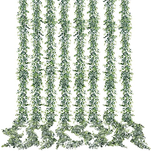 Sggvecsy Artificial Eucalyptus Garland 8 Pack Fake Eucalyptus Greenery Garland Faux Hanging Plants Artificial Vines, 5.6 Feet/Strand for Wedding Backdrop Arch Wall Table Party Outdoor Festival Decor