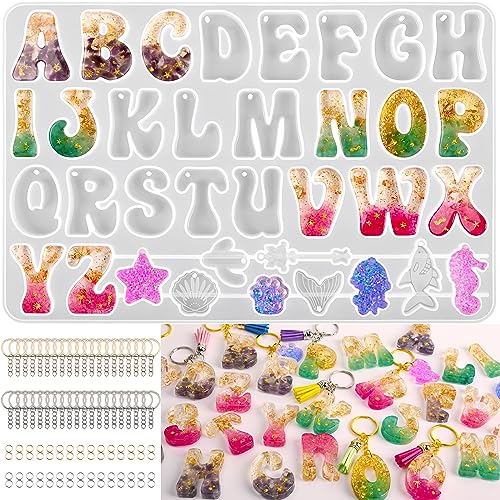 Actvty Alphabet Keychain Molds with Hole, Reversed Alphabet Silicone Molds for Epoxy, Letter Resin Molds for Keychain Jewelry Pendant Making