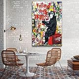 Large Banksy monkey wall art Street Graffiti Canvas Wall Decor Monkey gorilla Animal Inspirational Painting Pictures Posters Prints Artwork for Office Living Room Bedroom Bathroom Framed(Banksy Graffiti, 24“W×36”H Framed)