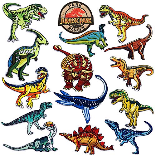 Dinosaur Iron on Patches Dinosaur Embroidered Applique Patches Badge Morale Decoration Sew on Patches for Jacket Jeans Backpacks Hat Clothing (14 Pcs)