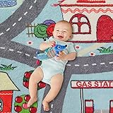 LIVEBOX Large Playroom Rug 5'x7' Kids Play Mat for Classroom, Road Traffic Carpet for Boys Girls Playing Cars Toys, City Life Nursery Car Rug for Toddlers Bedroom Kids Room