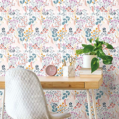 RoomMates RMK11794RL White and Pink Unicorn Paradise Peel and Stick Wallpaper, Roll