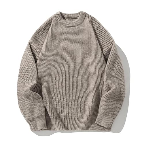 Men's Vintage Grandpa Aesthetic Sweaters Crewneck Knitted Sweatshirt Pullovers Y2K Grunge Clothing Korean Streetwear (Tan,Large)