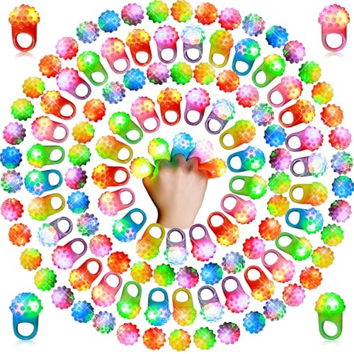 Sosation 100 Pcs Light up LED Flashing Ring Glow in The Dark Bumpy Jelly Ring Finger Light Birthday Party Favors Blinking decor for Party favor(Rainbow)