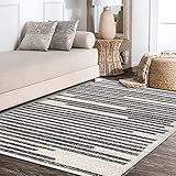 JONATHAN Y MOH207A-13 Khalil Modern Berber Stripe Area Rug, Bohemian, Minimalistic for Bedroom, Kitchen, Living Room, Easy-Cleaning, Cream/Black, 10 ft. x 13 ft.