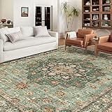 TOPRUUG Washable Oriental Area Rug - 9x12 Rugs for Living Room Soft Carpet for Bedroom Waterproof Floral Distressed Indoor Stain Resistant Non-Shedding Floor Carpets (Green, 9x12)