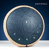 HOPWELL Steel Tongue Drum - 13 Inches 15 Notes Tongue Drum - Hand Pan Drum with Music Book, Handpan Drum Mallets and Carry Bag, D Major (Navy Blue)