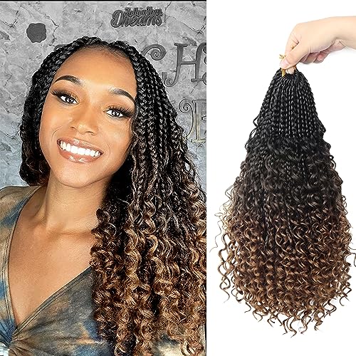 Goddess Box Braids Crochet Hair With Curly Ends 14 Inch Bohomian Box Braids Crochet Braids 8 Packs 3X Crochet Braids Synthetic Braiding Hair Extension for Black Women (14 Inch (Pack of 8), 1B-4-30)……