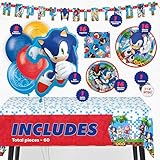 Sonic Birthday Party Decorations for 16 | Balloons, Banner, Tablecloth, Plates, Napkins, Button | Sonic Party Decorations | Officially Licensed