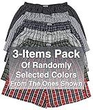 ToBeInStyle Men's Men's Pack of 3 Button Fly Loose Fit Tartan Plaid Boxer Shorts - Assorted - 3XL