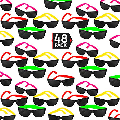 48 Pack 80's Style Neon Party Sunglasses - Fun Gift, Party Favors, Party Toys, Goody Bag Favors