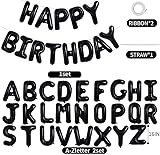 TONIFUL 65 Pcs 16 Inch Black Happy Birthday Balloons and 2 Sets A-Z Foil Letters Balloons DIY Personalized Phrase Banner for Birthday Celebration Halloween Thanksgiving Christmas Party Decorations