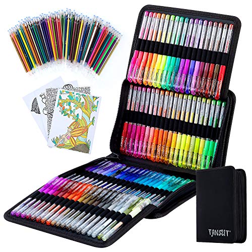 TANMIT Glitter Gel Pens, 160 Pack Glitter Pen with Case for Adults Coloring Books, Artist Colored Gel Markers with 40% More Ink for Drawing Scraobooking Writing Doodling