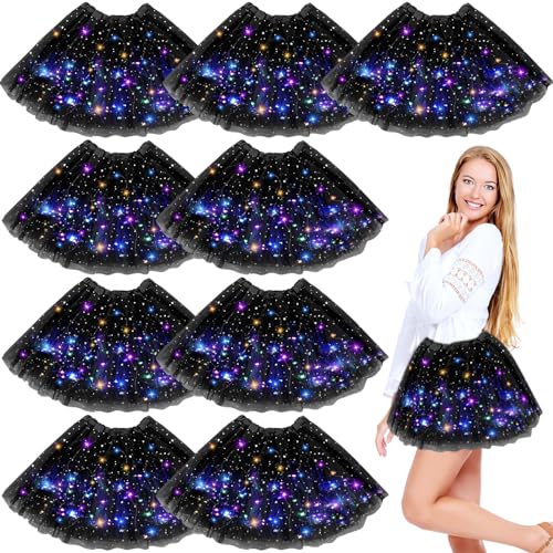 Vabean 10 Pcs Light up Tutu Women's LED Tutu Skirt for Women Elastic Layered Tulle Ballet Dance Skirt for Halloween(Black)