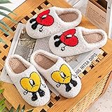 Bad Cute Shoes Bunny Slippers for Women Men, Mukinrch Fuzzy Cartoon Slippers Plush Warm Love Pattern Slippers Home Bedroom Slippers Indoor Outdoor Couple Shoes (Heart-Red, US Footwear Size System, Adult, Women, Numeric Range, Medium, 7.5, 8.5)