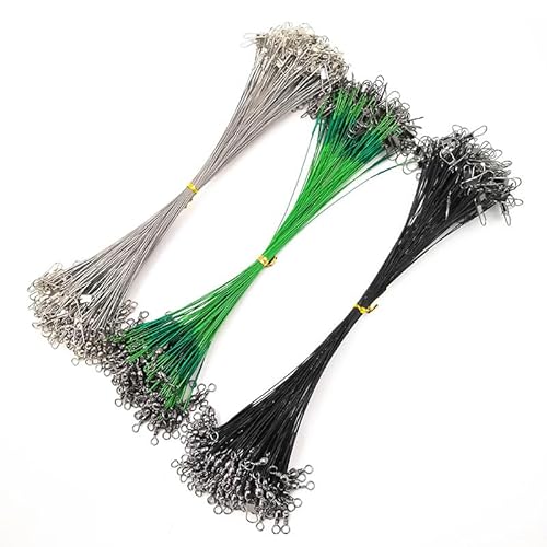 UAERSCH 100pcs Anti Bite Steel Fishing Line Steel Wire Leader with Swivel Fishing Accessory Lead Core Leash Fishing Wire (25cm(9.84in))