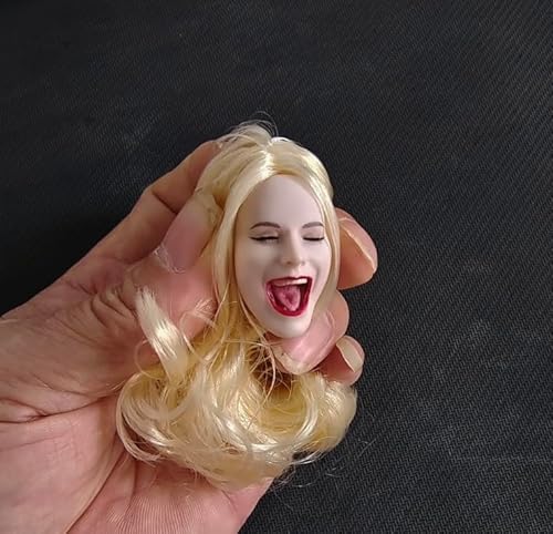 1/6 Scale Female Head Sculpt,Female Open Mouth Closed Eyes Expression Head Carved for 12inch Action Figure Body Collection (Yellow Hair)