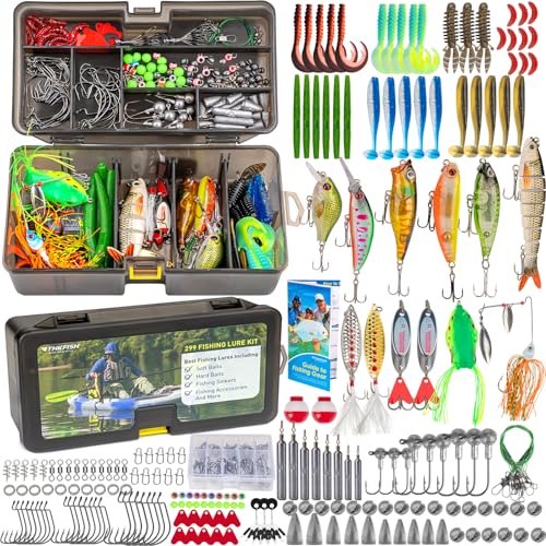 THKFISH Fishing Lures Kit, Bass Fishing Gear Kit for Freshwater Tackle Box with Tackle Included Topwater Baits, Swimbaits, Frog, Fsihing Bait Accessories Gift for Men