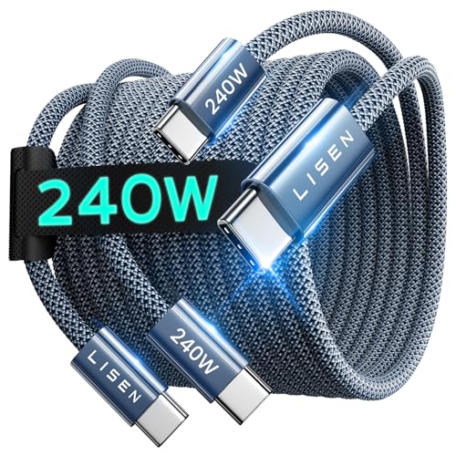 LISEN USB C to USB C Cable Fast Charging Cords 240W Type C Charger Fast Charging Cord Type C Cable for iPhone 16 15 iPad MacBook Pro Air Samsung S25 Switch 2,6.6ft+6.6ft/2 Pack/Midnight