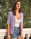 GRACE KARIN Women Dressy Cardigan Sweaters Short Sleeve Summer Boho Button Down Light Weight Knitwear M Purple