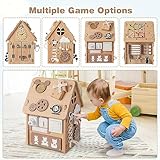 Costzon Montessori Busy House Toy, Wooden Multi-Purpose Play House w/Interior Storage Space & Sensory Games for Fine Motor Skills, Educational Learning Toy for Boys & Girls Age 3 + (Log Color)