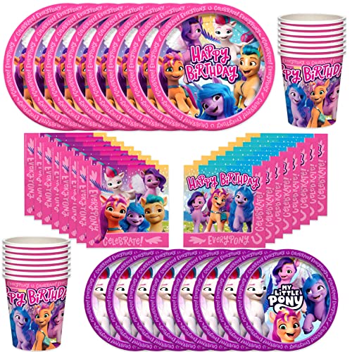 Treasures Gifted Officially Licensed My Little Pony Birthday Party Supplies - Serves 24 Guests - Dinnerware Classic Set - Plates, Cups and Napkins