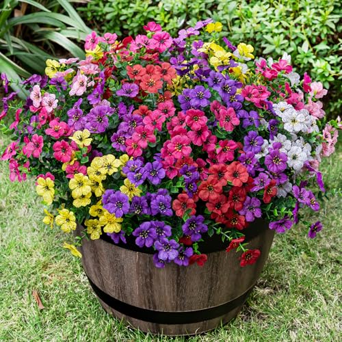 20 Bundles Artificial Flowers for Outdoor Fake Plants for Spring Decoration,Faux Eucalyptus Flowers for Planter UV Resistant Lifelike for Home Porch Garden（7 Color）